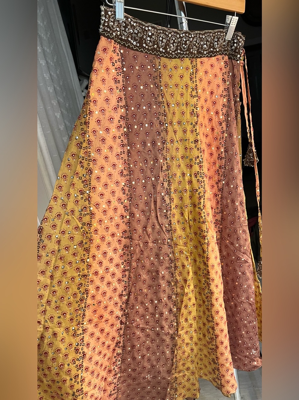The Limited Silk Boho Maxi Skirt Beaded Embellished Waist Ombre Print Small